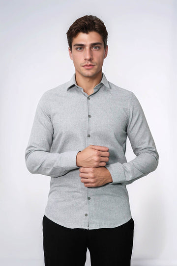 Men's Light Grey Slim Fit Plain Lumberjack Shirt | Wessi