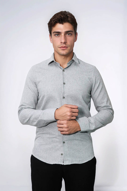 Men's Light Grey Slim Fit Plain Lumberjack Shirt | Wessi