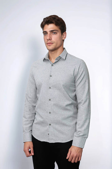 Men's Light Grey Slim Fit Plain Lumberjack Shirt | Wessi