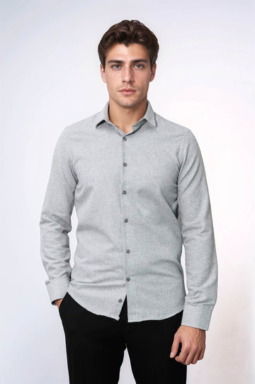 Men's Light Grey Slim Fit Plain Lumberjack Shirt | Wessi