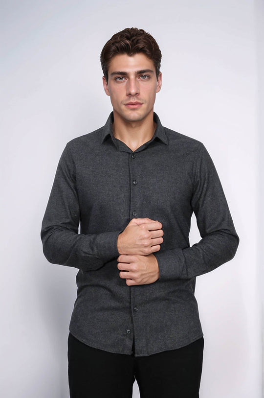 Men's Anthracite Slim Fit Plain Lumberjack Shirt | Wessi