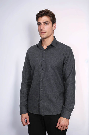 Men's Anthracite Slim Fit Plain Lumberjack Shirt | Wessi