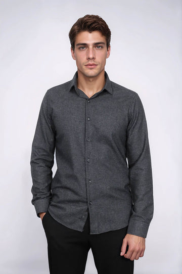 Men's Anthracite Slim Fit Plain Lumberjack Shirt | Wessi