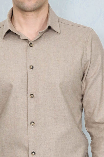 Men's Beige Slim Fit Plain Lumberjack Shirt | Wessi
