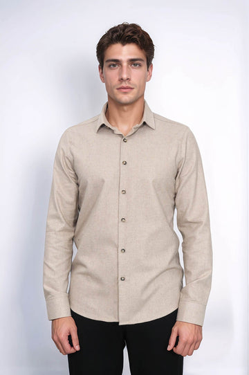 Men's Beige Slim Fit Plain Lumberjack Shirt | Wessi