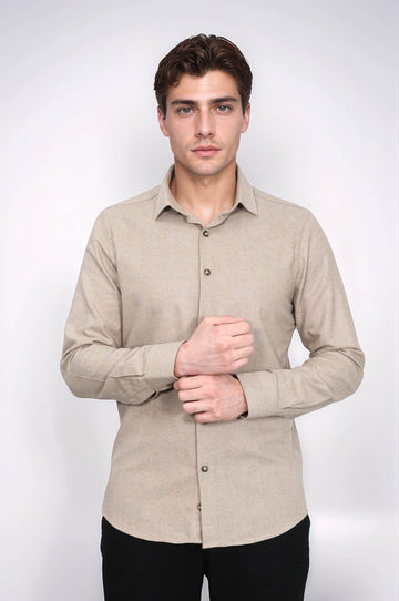 Men's Beige Slim Fit Plain Lumberjack Shirt | Wessi