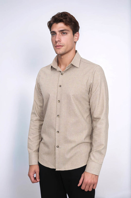 Men's Beige Slim Fit Plain Lumberjack Shirt | Wessi