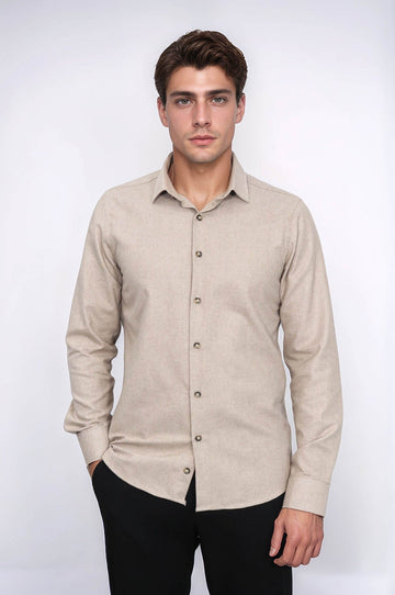 Men's Beige Slim Fit Plain Lumberjack Shirt | Wessi