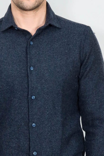 Men's Navy Blue Slim Fit Patterned Lumberjack Shirt | Wessi