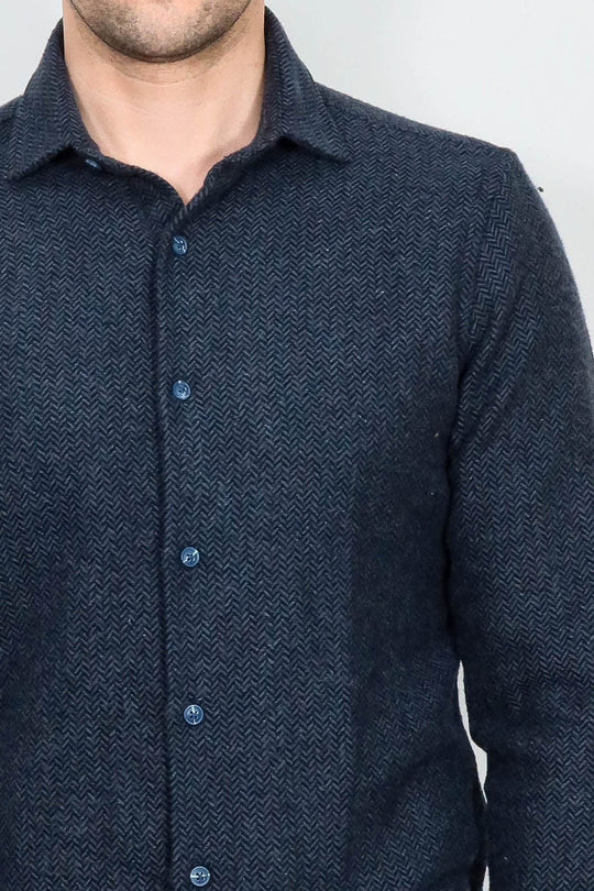 Men's Navy Blue Slim Fit Patterned Lumberjack Shirt | Wessi