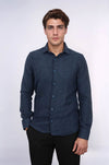 Men's Navy Blue Slim Fit Patterned Lumberjack Shirt | Wessi