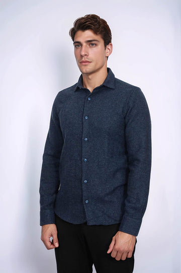Men's Navy Blue Slim Fit Patterned Lumberjack Shirt | Wessi