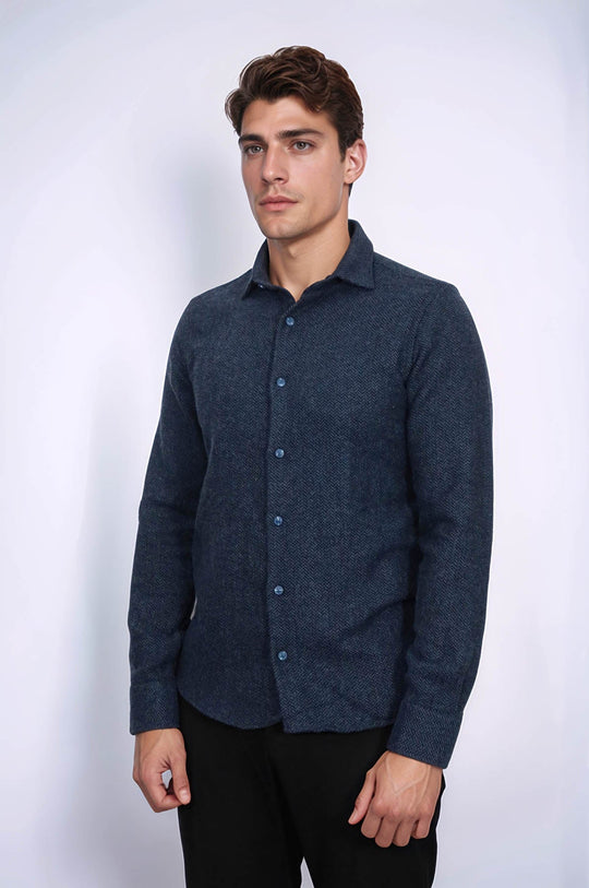 Men's Navy Blue Slim Fit Patterned Lumberjack Shirt | Wessi