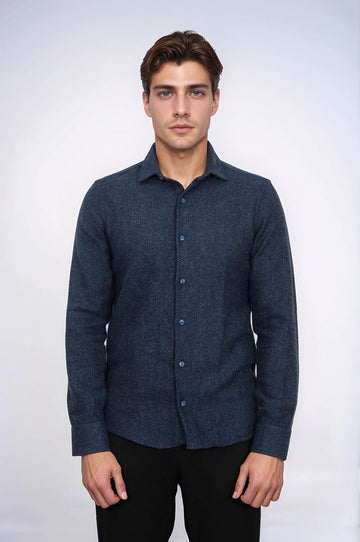 Men's Navy Blue Slim Fit Patterned Lumberjack Shirt | Wessi