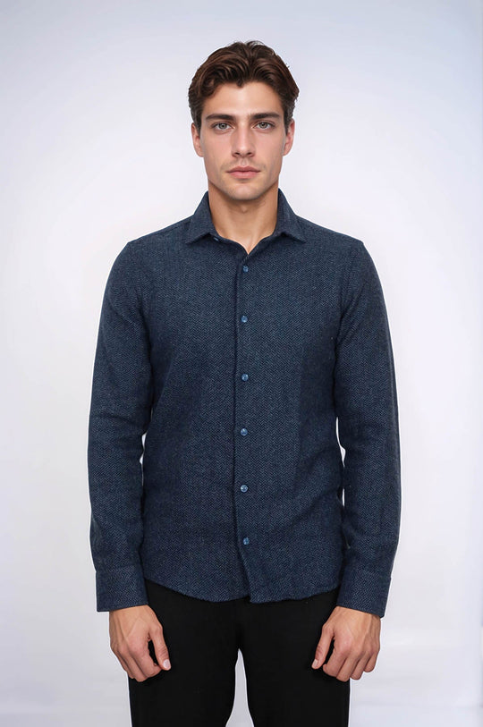 Men's Navy Blue Slim Fit Patterned Lumberjack Shirt | Wessi