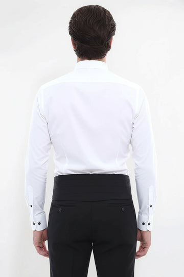 Men's Cream Slim Fit Tuxedo Shirt with Black Piping | Wessi