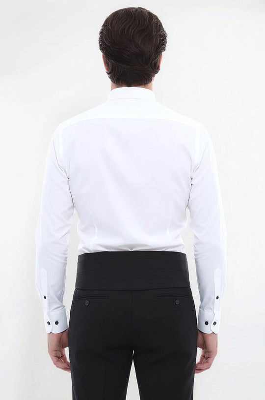 Men's Cream Slim Fit Tuxedo Shirt with Black Piping | Wessi