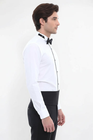 Men's Cream Slim Fit Tuxedo Shirt with Black Piping | Wessi