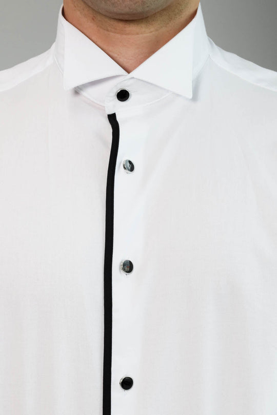 Men's White Slim Fit Tuxedo Shirt with Black Stripe Detail | Wessi