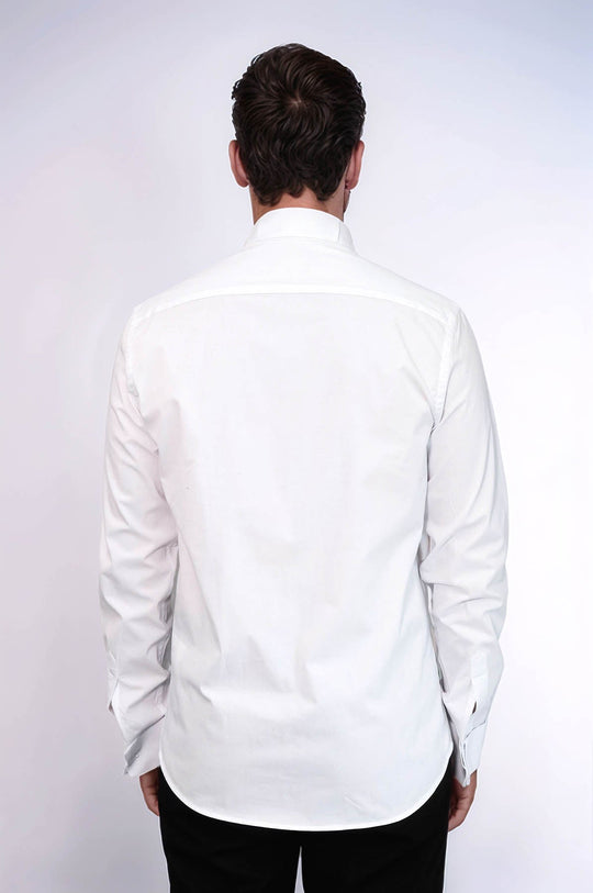 Men's White Slim Fit Tuxedo Shirt with Black Stripe Detail | Wessi