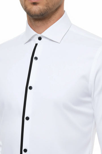 Men's White Slim Fit Tuxedo Shirt with Black Buttons | Wessi