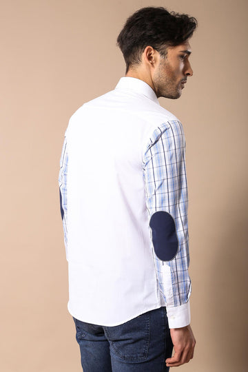 Men's Cream Slim Fit Shirt with Plaid Sleeve Detail | Wessi