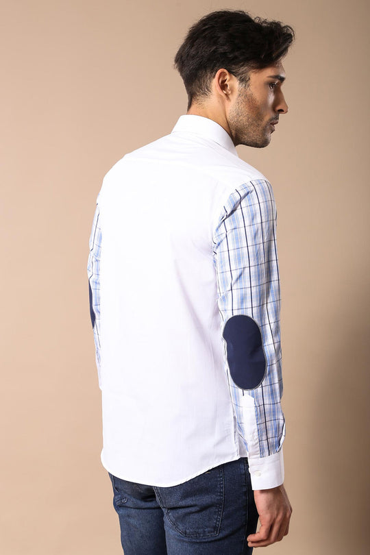 Men's Cream Slim Fit Shirt with Plaid Sleeve Detail | Wessi