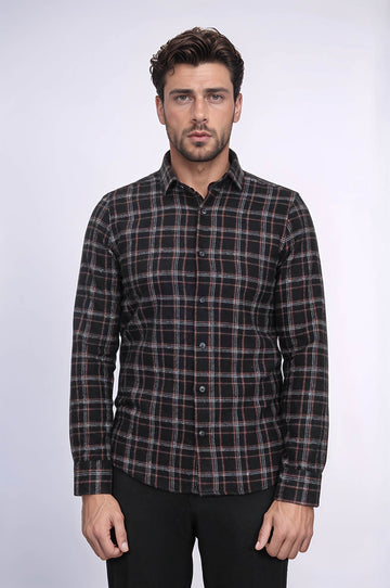 Men's Black Slim Fit Plaid Lumberjack Shirt | Wessi
