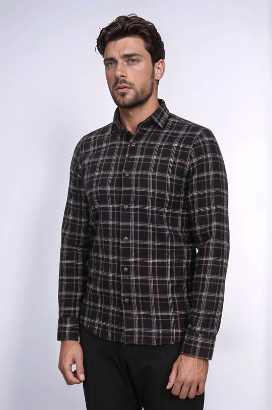 Men's Black Slim Fit Plaid Lumberjack Shirt | Wessi