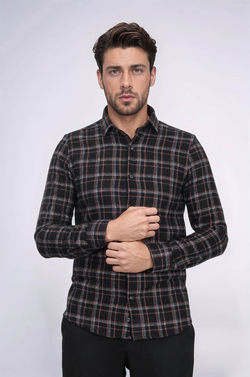 Men's Black Slim Fit Plaid Lumberjack Shirt | Wessi