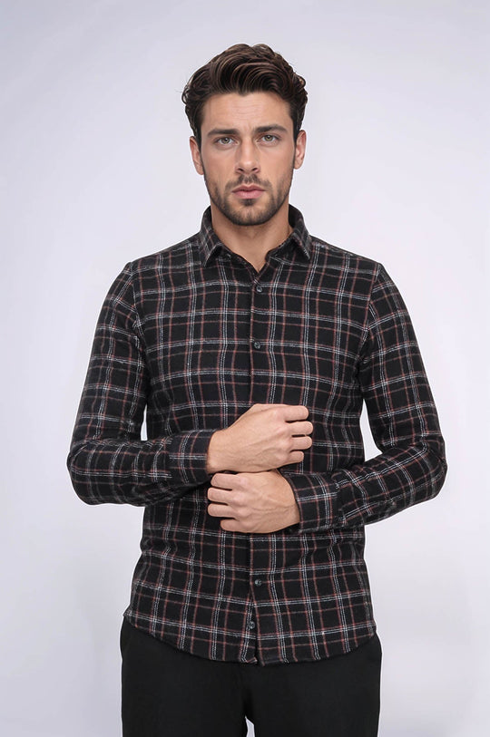 Men's Black Slim Fit Plaid Lumberjack Shirt | Wessi