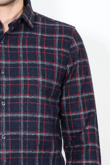 Men's Navy Blue Slim Fit Patterned Lumberjack Shirt | Wessi