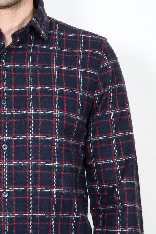 Men's Navy Blue Slim Fit Patterned Lumberjack Shirt | Wessi