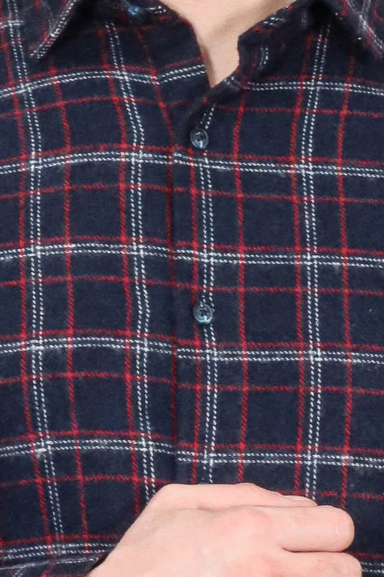 Men's Navy Blue Slim Fit Patterned Lumberjack Shirt | Wessi