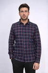 Men's Navy Blue Slim Fit Patterned Lumberjack Shirt | Wessi