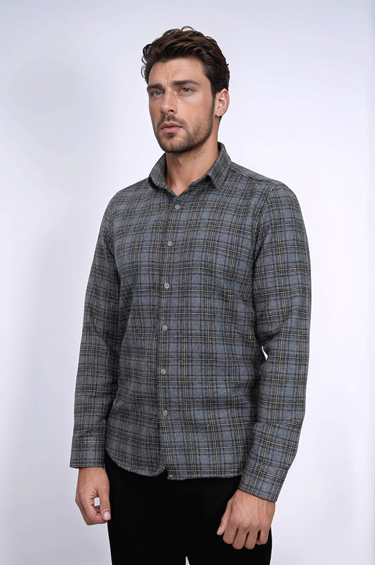 Men's Grey Slim Fit Plaid Lumberjack Shirt | Wessi