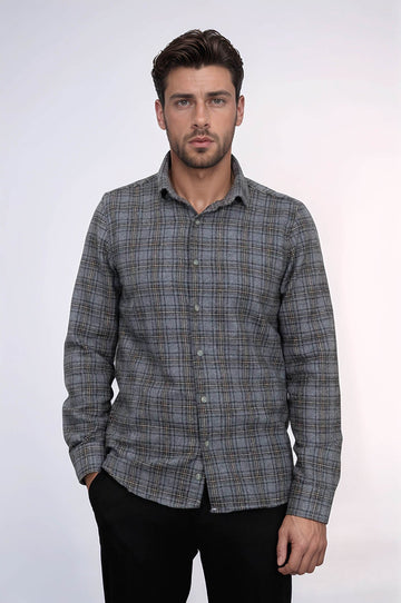 Men's Grey Slim Fit Plaid Lumberjack Shirt | Wessi