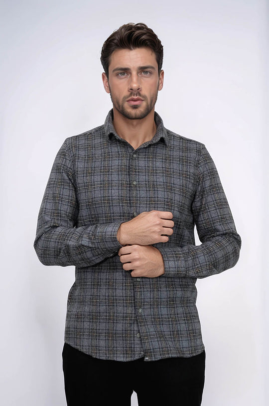 Men's Grey Slim Fit Plaid Lumberjack Shirt | Wessi