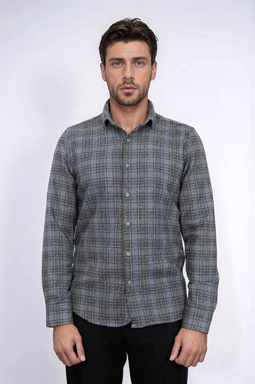 Men's Grey Slim Fit Plaid Lumberjack Shirt | Wessi
