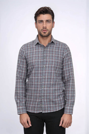 Men's Grey Slim Fit Checked Lumberjack Shirt | Wessi