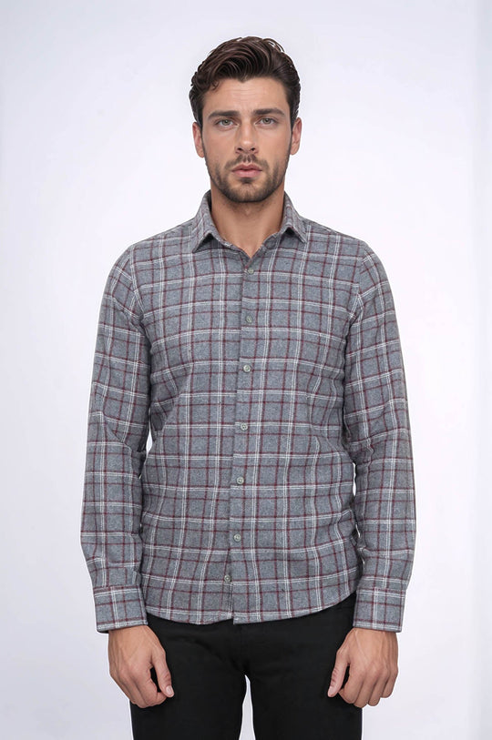 Men's Grey Slim Fit Checked Lumberjack Shirt | Wessi