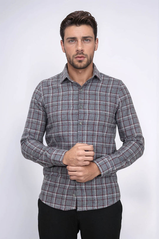 Men's Grey Slim Fit Checked Lumberjack Shirt | Wessi