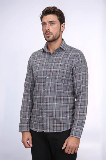 Men's Grey Slim Fit Checked Lumberjack Shirt | Wessi