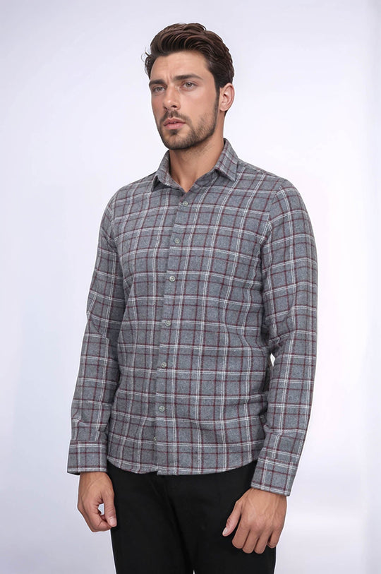 Men's Grey Slim Fit Checked Lumberjack Shirt | Wessi