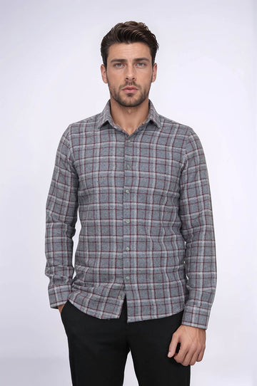 Men's Grey Slim Fit Checked Lumberjack Shirt | Wessi