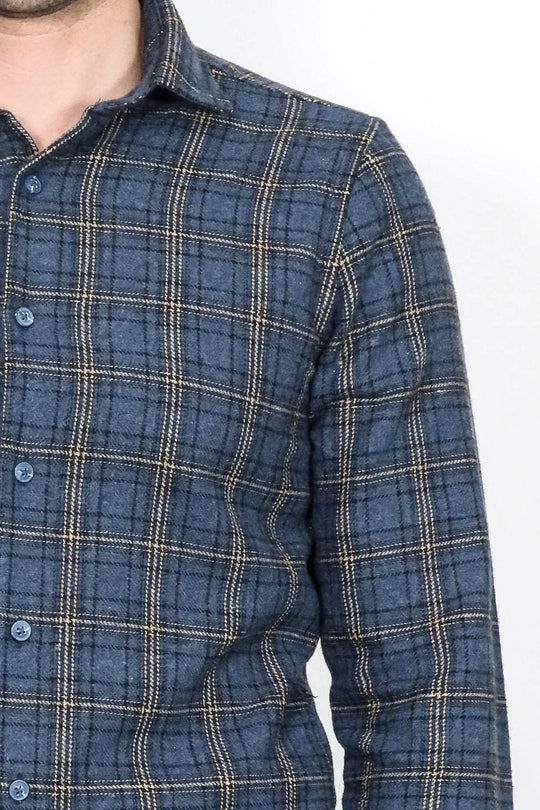 Men's Navy Blue Slim Fit Plaid Lumberjack Shirt | Wessi