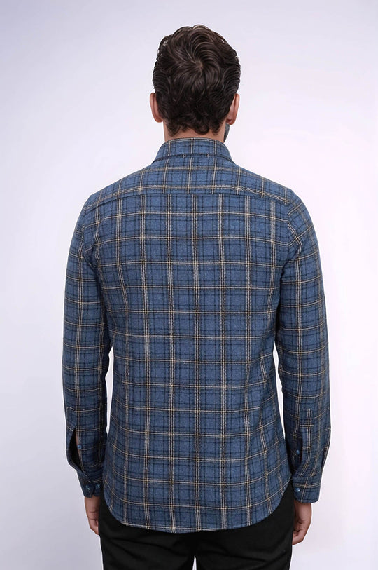 Men's Navy Blue Slim Fit Plaid Lumberjack Shirt | Wessi