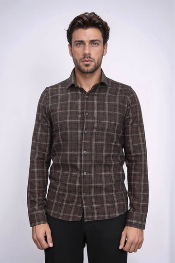 Men's Brown Slim Fit Checked Lumberjack Shirt | Wessi