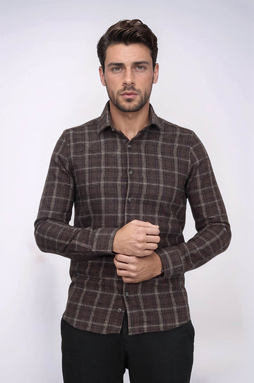 Men's Brown Slim Fit Checked Lumberjack Shirt | Wessi