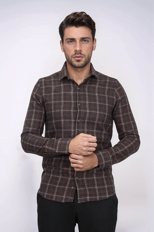 Men's Brown Slim Fit Checked Lumberjack Shirt | Wessi